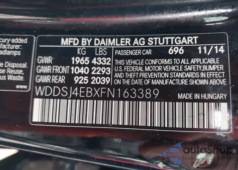 2015 Mercedes-Benz Cla 250 from USA, damaged, VIN WDDSJ4EBXFN163389